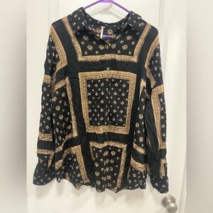 Free People Women’s BOHO Patterned Shirt Brown And Black Size Large